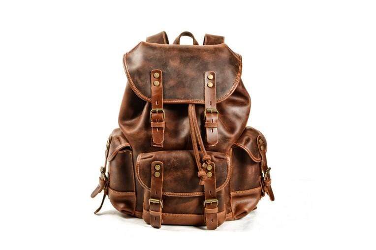 Womens Genuine Brown Leather Backpack Purse
