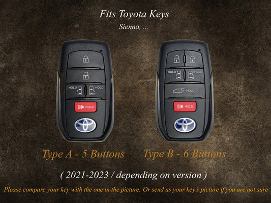 2 Types Of Leather Key Fob Cover For Toyota Sienna 2021 2022 2023 Toyota Sienna Key Case Keyless Key Chain Entry Remote Personalized Gift