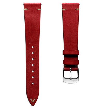 Badalassi Carlo Pueblo V-Stitch Genuine Italian Leather Watch Strap - Bright Red