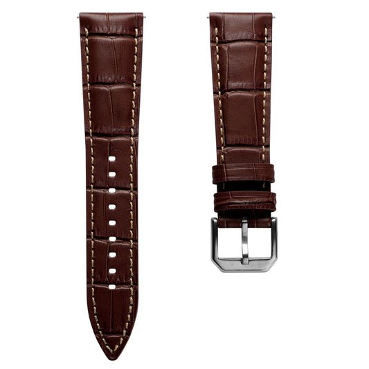Bracelet de montre en cuir véritable avec motif alligator Carolina - Marron Pécan