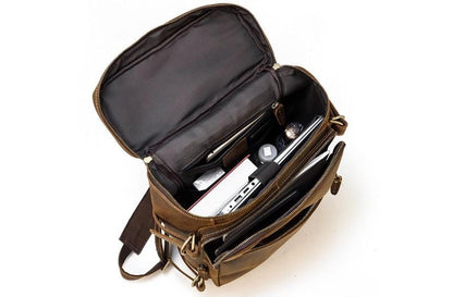 Womens Brown Leather Backpack Bag Mens Rucksack Purse