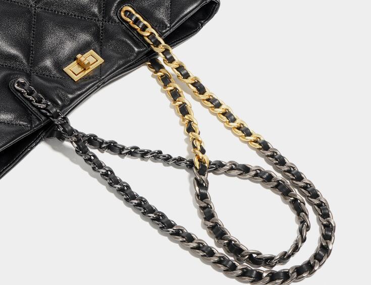 Women's Black Leather Tote Handbag