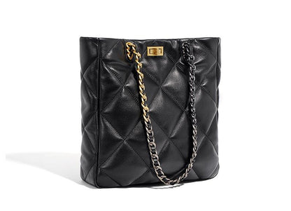 Women's Black Leather Tote Handbag