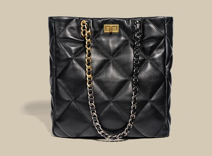 Women's Black Leather Tote Handbag