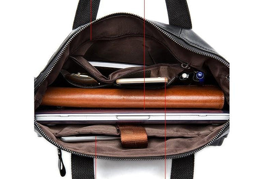 Black Leather Messenger Bag Unisex Laptop Briefcase
