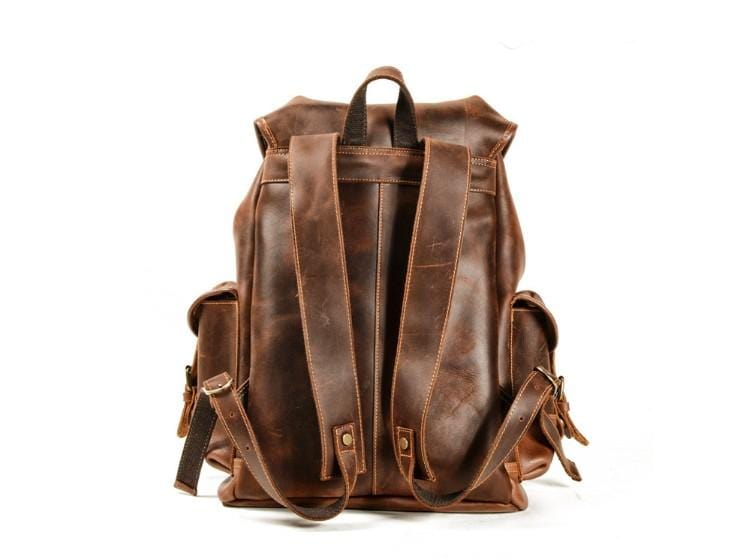 Womens Genuine Brown Leather Backpack Purse