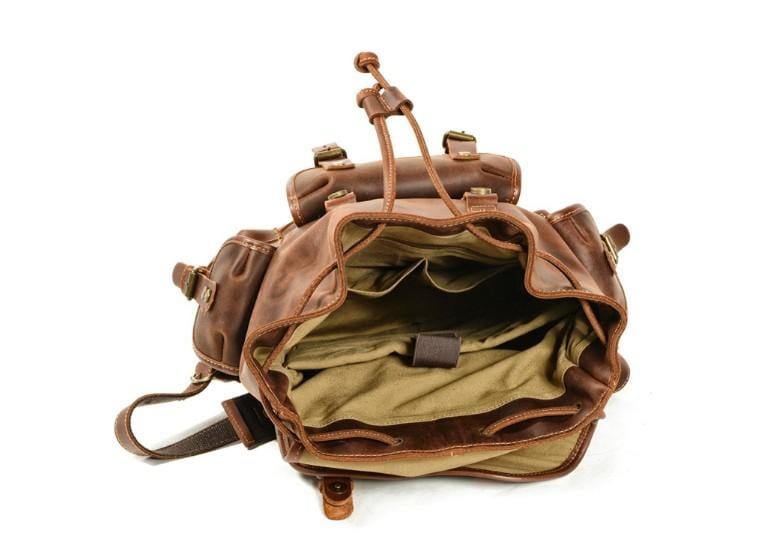 Womens Genuine Brown Leather Backpack Purse