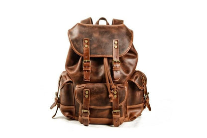 Womens Genuine Brown Leather Backpack Purse
