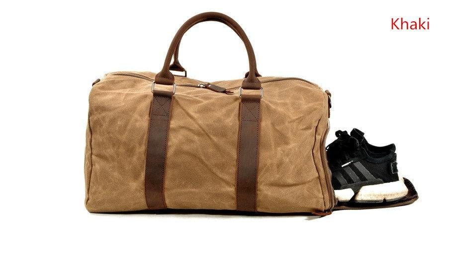 Womens Leather Waxed Canvas Travel Bag Mens Luggage Outdoor Duffel