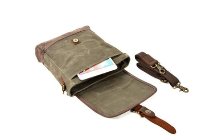 Waxed Canvas Messenger Bag Leather Shoulder Briefcase