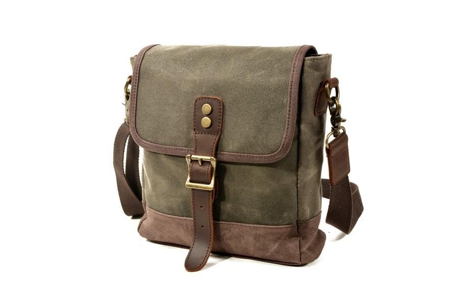 Waxed Canvas Messenger Bag Leather Shoulder Briefcase