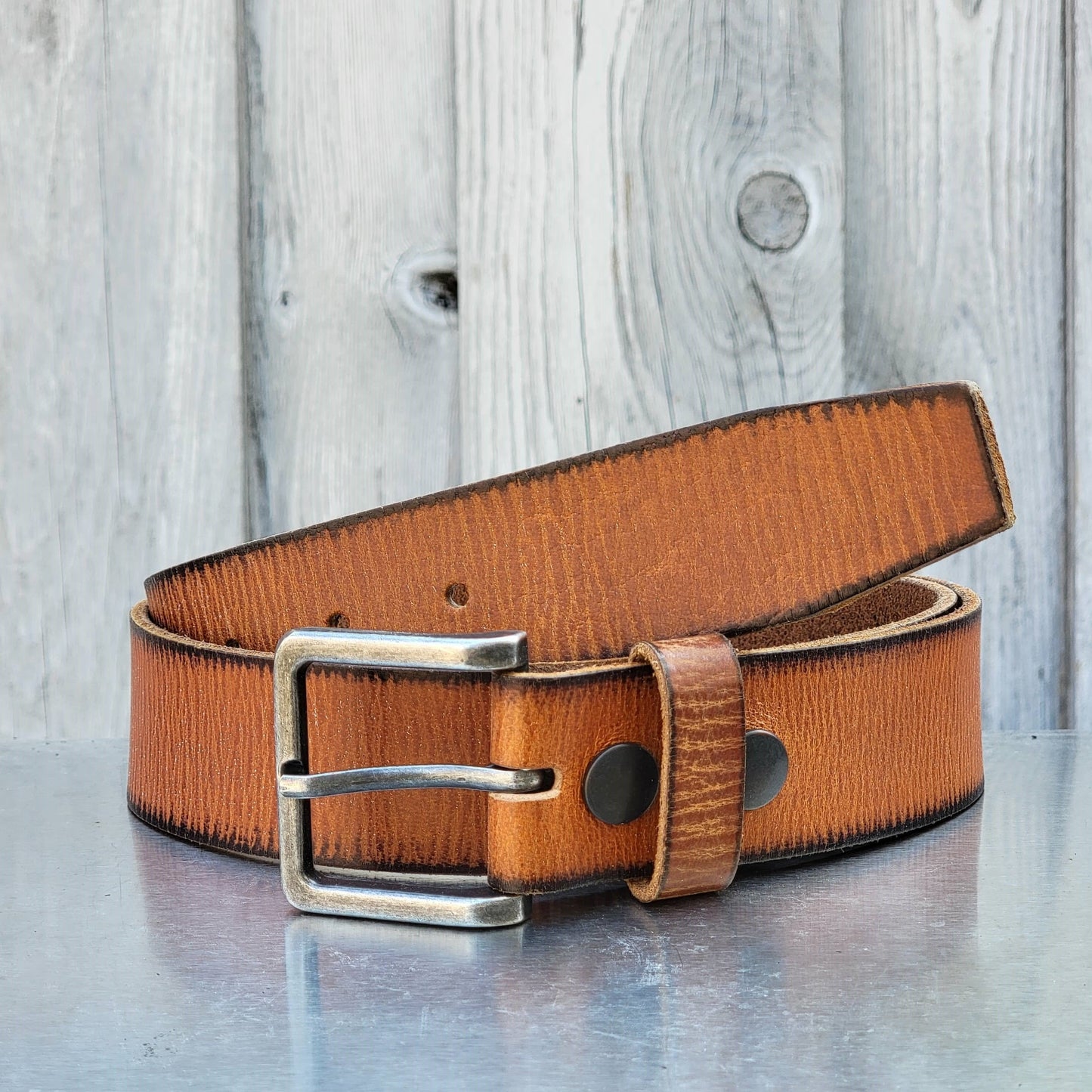 The Volcano Belt - Red Women's Leather Belt with Charred Edges