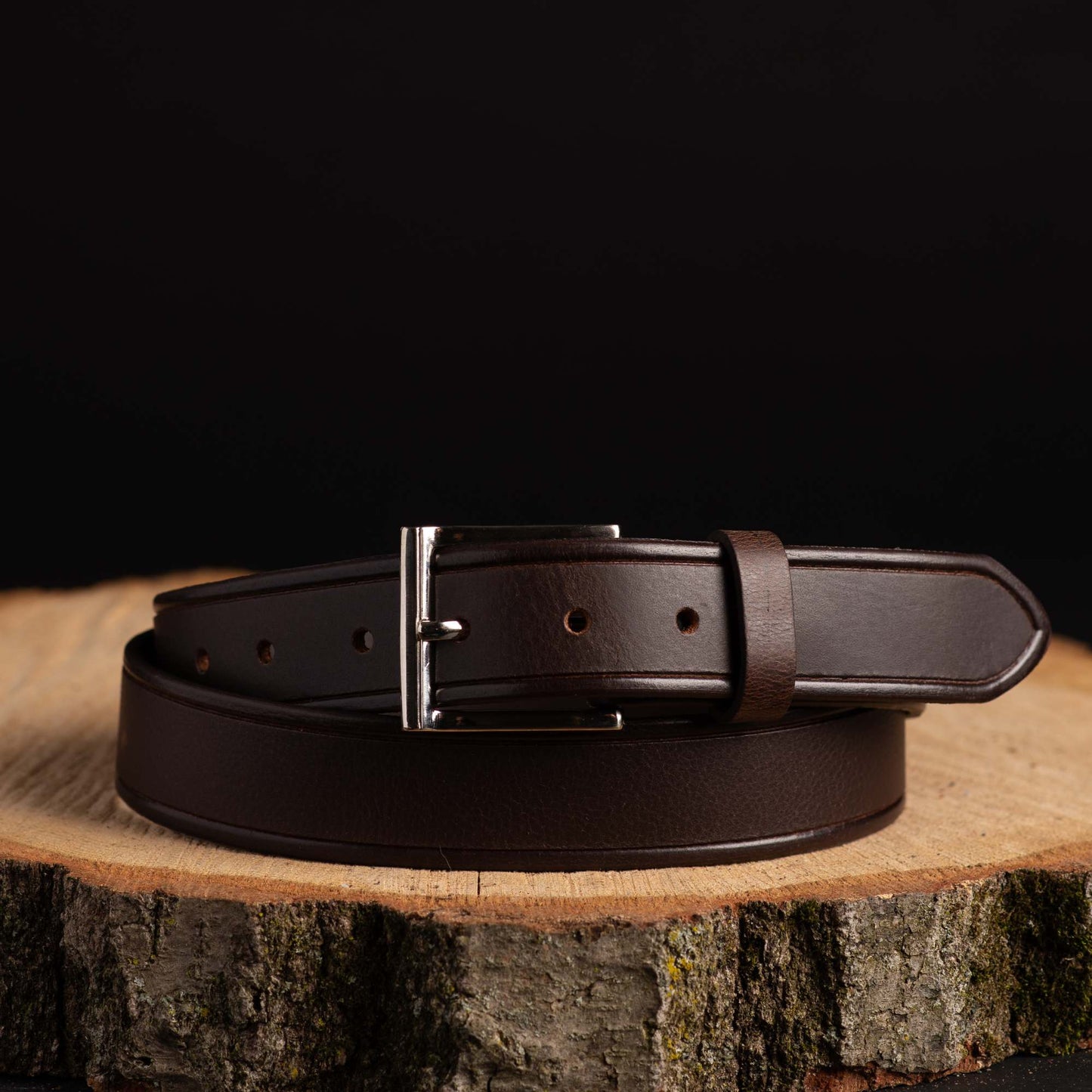 The Obelisk Belt - Black Edge Pipe Full-Grain Leather Belt