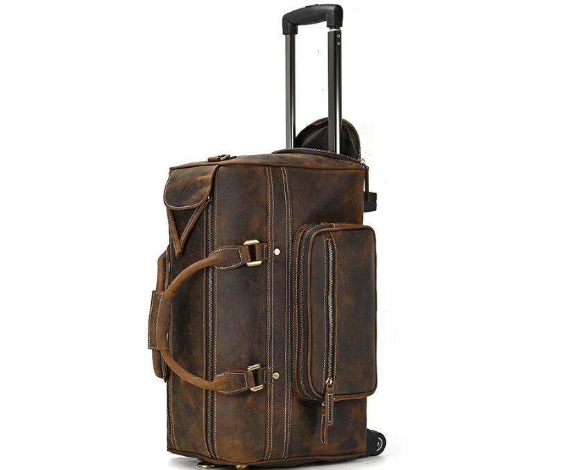 Weekender Leather Mens Duffle Travel Wheel Bag