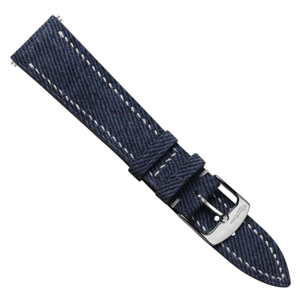Arbour Hand-Stitched Denim and Genuine Leather Watch Strap - Elegant Navy Blue Style