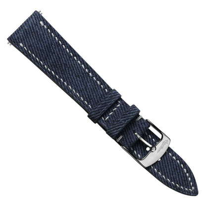 Arbour Hand-Stitched Denim and Genuine Leather Watch Strap - Elegant Navy Blue Style