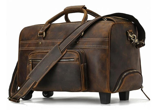 Weekender Leather Mens Duffle Travel Wheel Bag