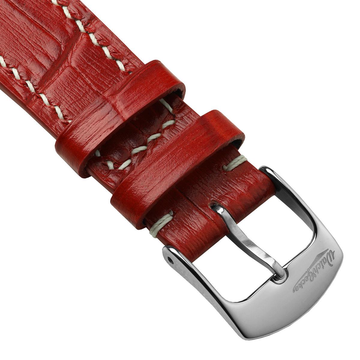 Armen Handgenähte Kalbsleder-Uhrenarmband mit Alligator-Optik in Leuchtendem Rot