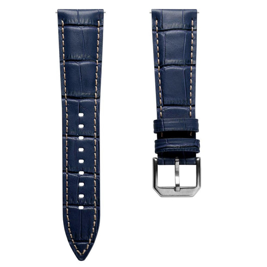 Bracelet en cuir véritable avec impression d'alligator Carolina - Bleu Oxford élégant