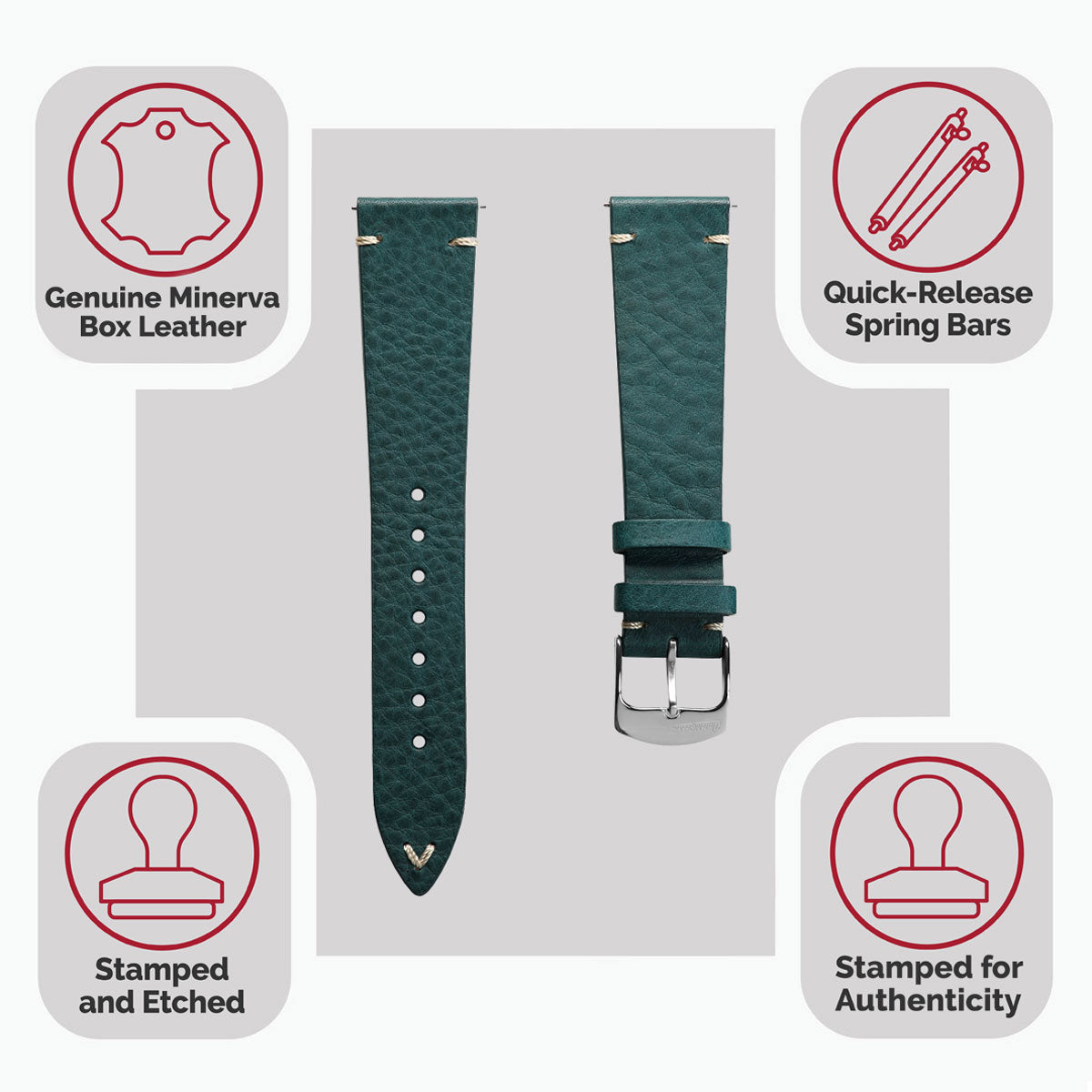 Badalassi Carlo Minerva Box Genuine Leather Watch Strap - Turquoise