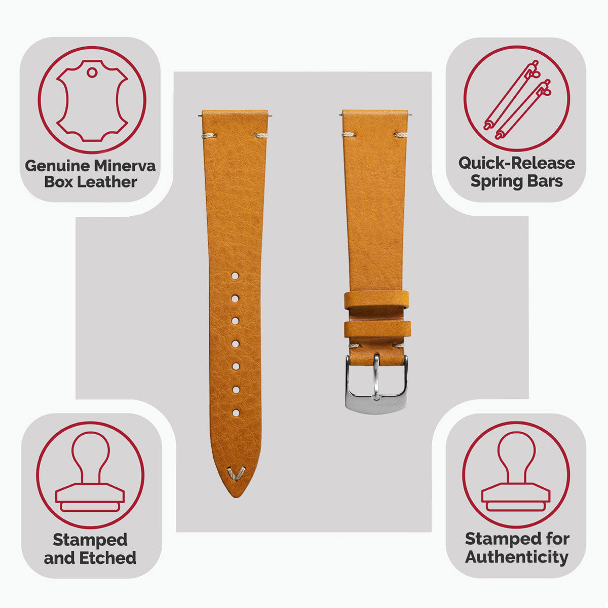 Badalassi Carlo Minerva Box Genuine Leather Watch Strap - Mustard