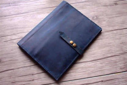 Zippered Leather Portfolio Distressed Blue