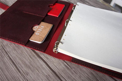 A4 Burgundy Leather Ring Binder Portfolio Folder