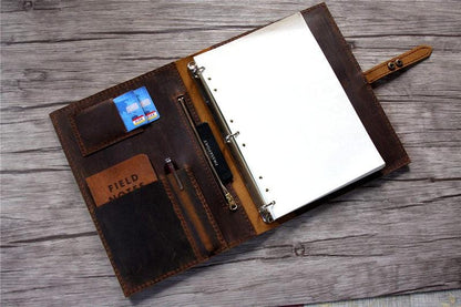 A5 Brown Leather 3 Ring Binders Portfolio Holder