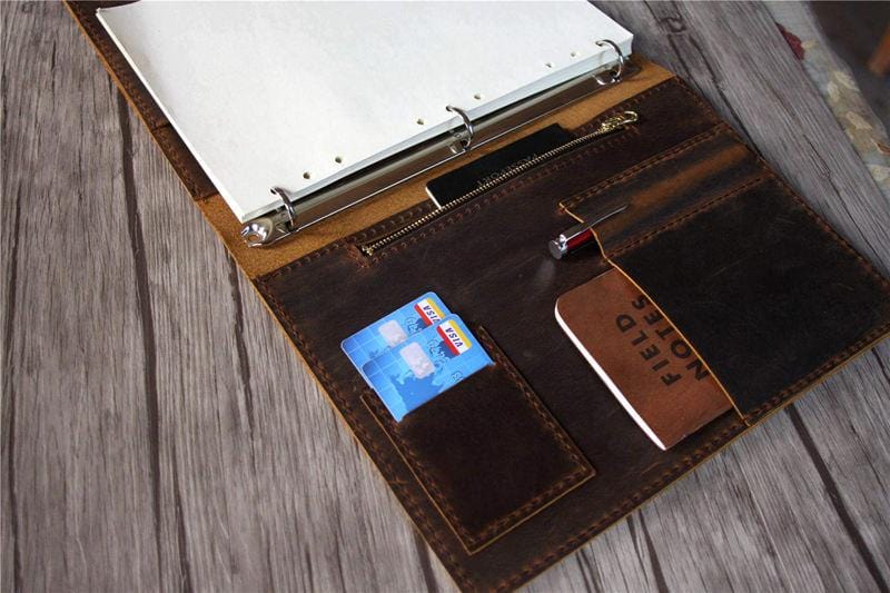 A5 Brown Leather 3 Ring Binders Portfolio Holder
