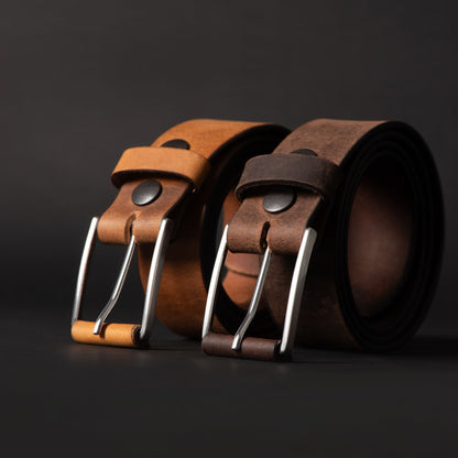 The Spartan Belt - Tan Leather Belt With Leather Wrapped Buckle