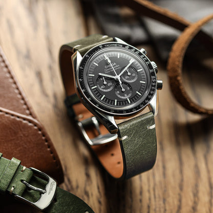 Badalassi Carlo Pueblo V-Stitch Genuine Italian Leather Watch Strap - Ash Green