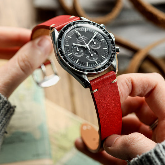 Badalassi Carlo Pueblo V-Stitch Genuine Italian Leather Watch Strap - Bright Red