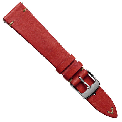 Badalassi Carlo Pueblo V-Stitch Genuine Italian Leather Watch Strap - Bright Red
