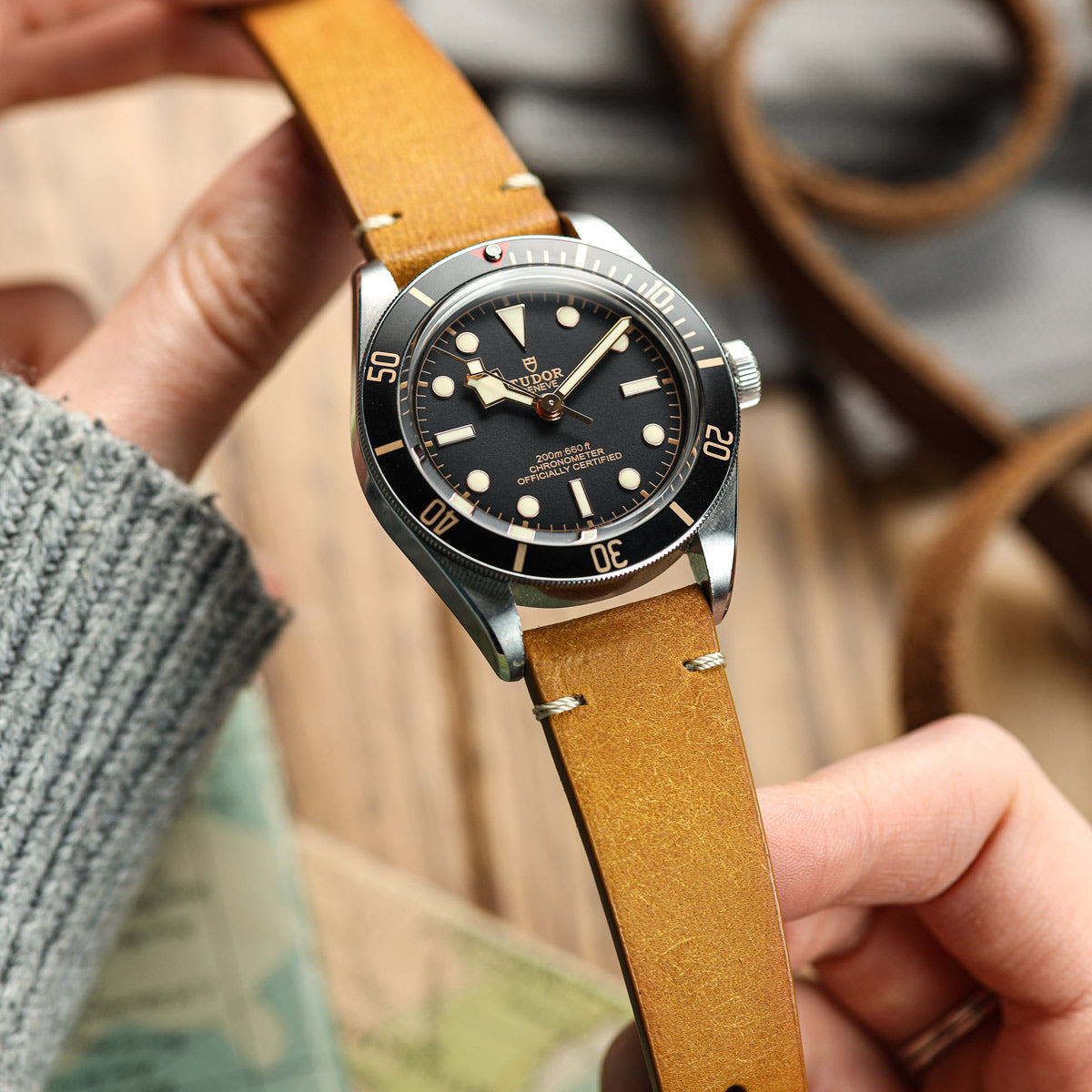 Badalassi Carlo Pueblo V-Stitch Genuine Italian Leather Watch Strap - Vintage Gold