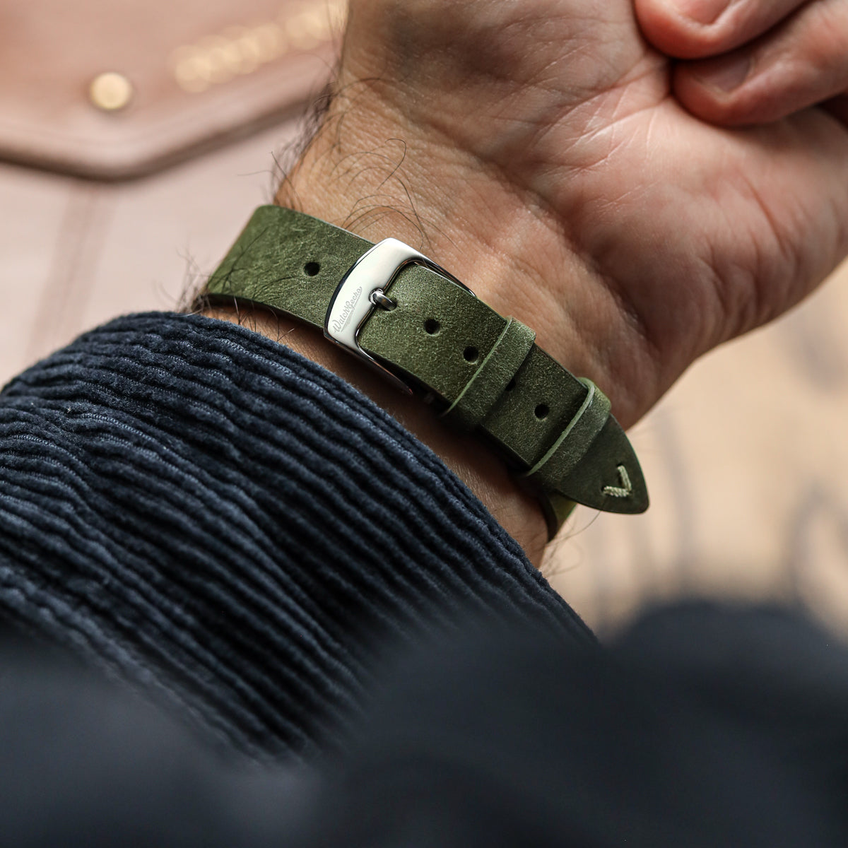 Badalassi Carlo Pueblo V-Stitch Genuine Italian Leather Watch Strap - Earth Green