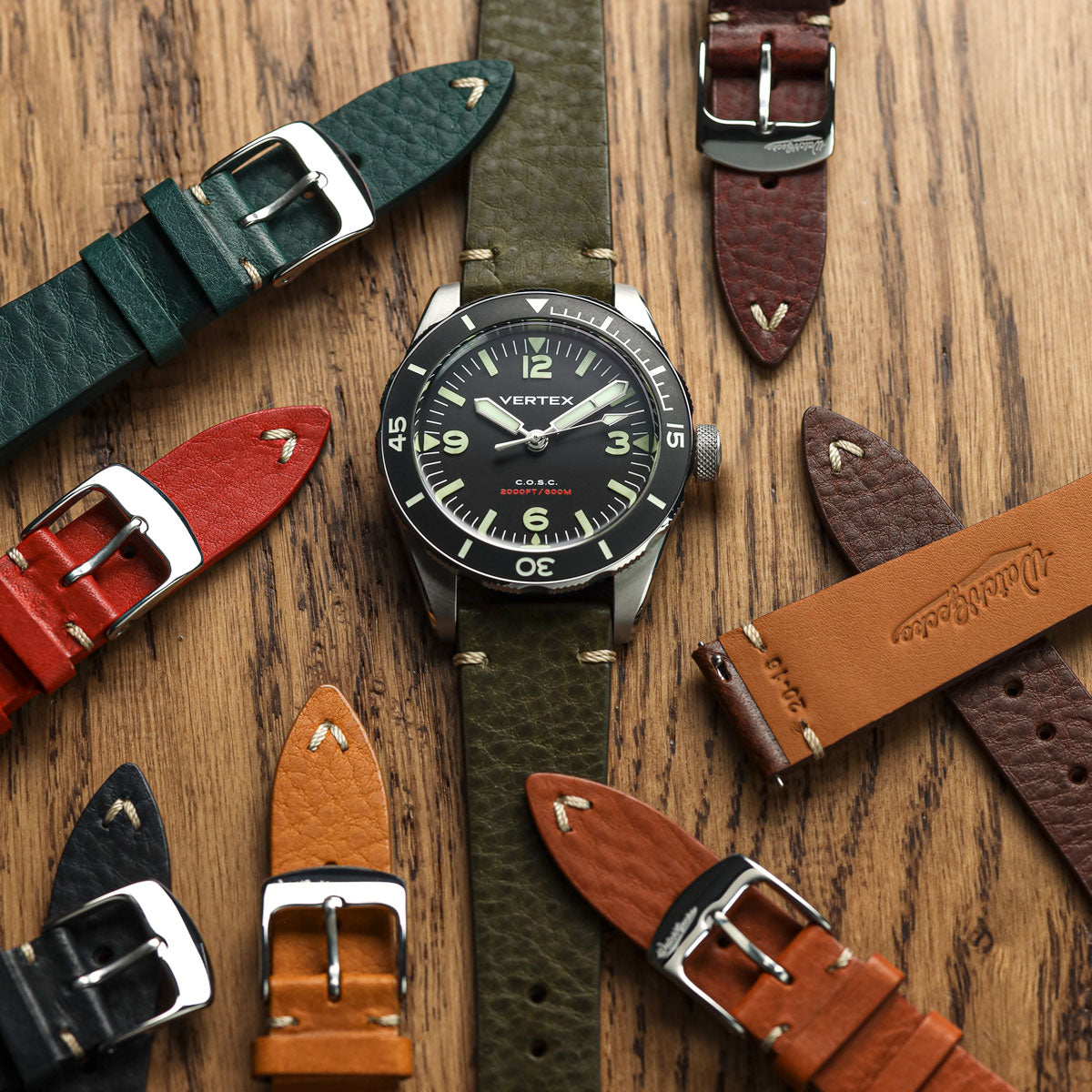 Badalassi Carlo Minerva Box Genuine Leather Watch Strap - Olive Green