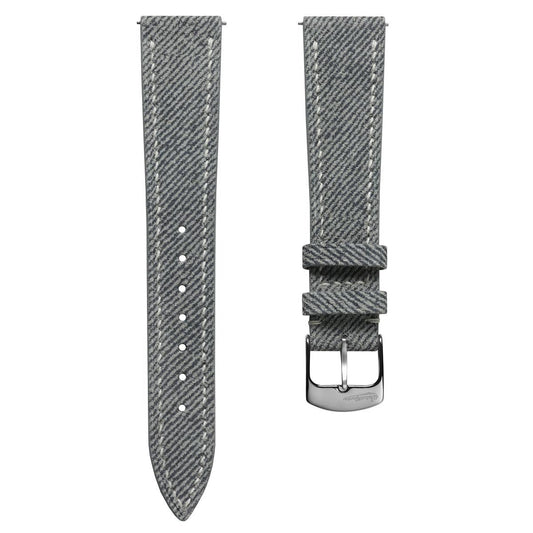 Arbour Hand-Stitched Denim & Genuine Leather Watch Strap – Elegant Grey Design