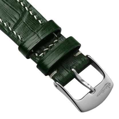 Armen Calf Leather Uhrenarmband mit Krokodilprägung in Dunkelgrün – Handgenäht