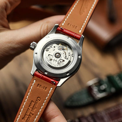 Armen Handgenähte Kalbsleder-Uhrenarmband mit Alligator-Optik in Leuchtendem Rot