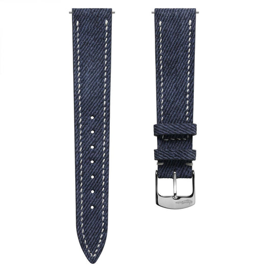 Arbour Hand-Stitched Denim and Genuine Leather Watch Strap - Elegant Navy Blue Style