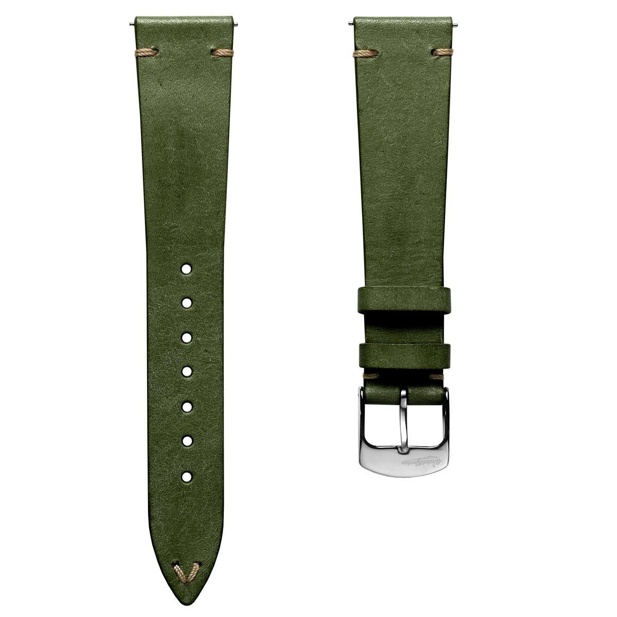 Badalassi Carlo Pueblo V-Stitch Genuine Italian Leather Watch Strap - Earth Green