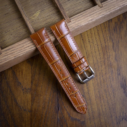 Alligator Leather Watch Strap/Cognac Leather Strap Watch/Quick Release Watch Strap/Leather Handmade Watch Strap/Custom Leather Watch Band