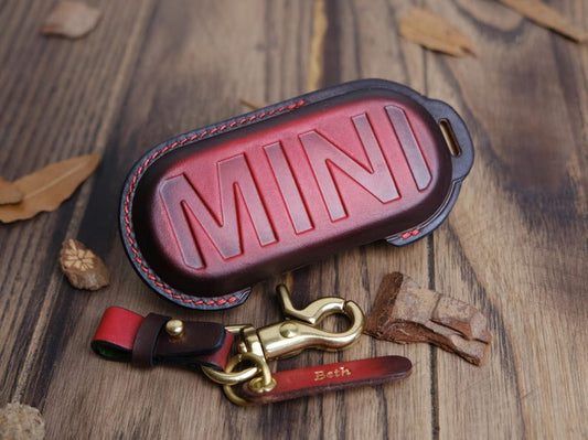 2025 2024 MINI Cooper Leather Key Fob Cover, Handcrafted Key Case For Mini Countryman Clubman Convertible Hatchback Paceman, Gift For Wife