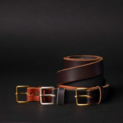 Kyomi- Black 100% Premium Leather Belt- Made in Canada