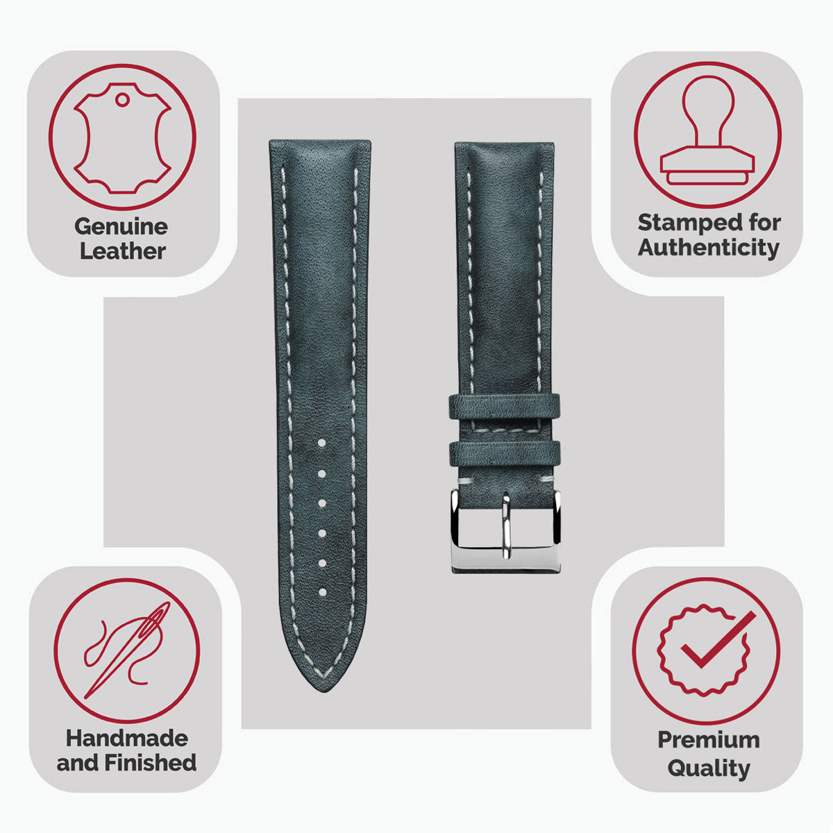 Armband aus dickem, gepolstertem Leder im Vintage-Design – Patina Blau Jeanskraft