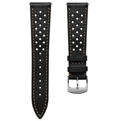 Beaufort Racing Badalassi Carlo Minerva Box Leather Perforated Watch Strap - Black