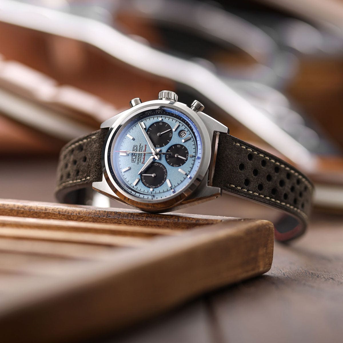 Beaufort Racing Badalassi Carlo Minerva Box Leather Perforated Watch Strap - Dark Brown