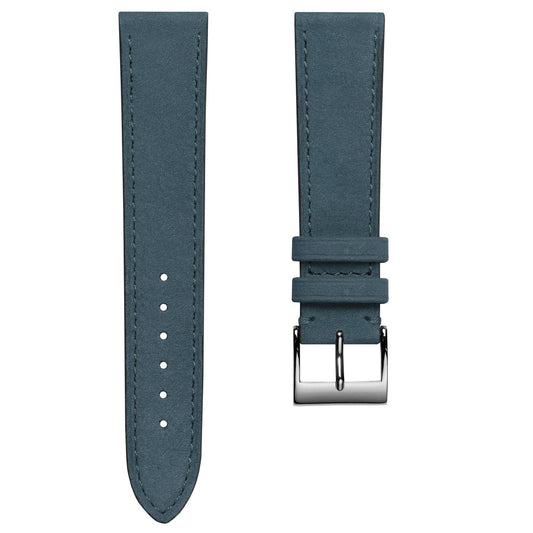 Bracelet Montre en Cuir Nubuck Plat Mozet Fait Main - Bleu Jean