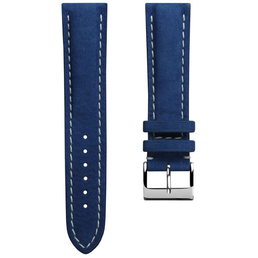 Bracelet en cuir épais et rembourré pour montre Ostend - Nubuck bleu azur